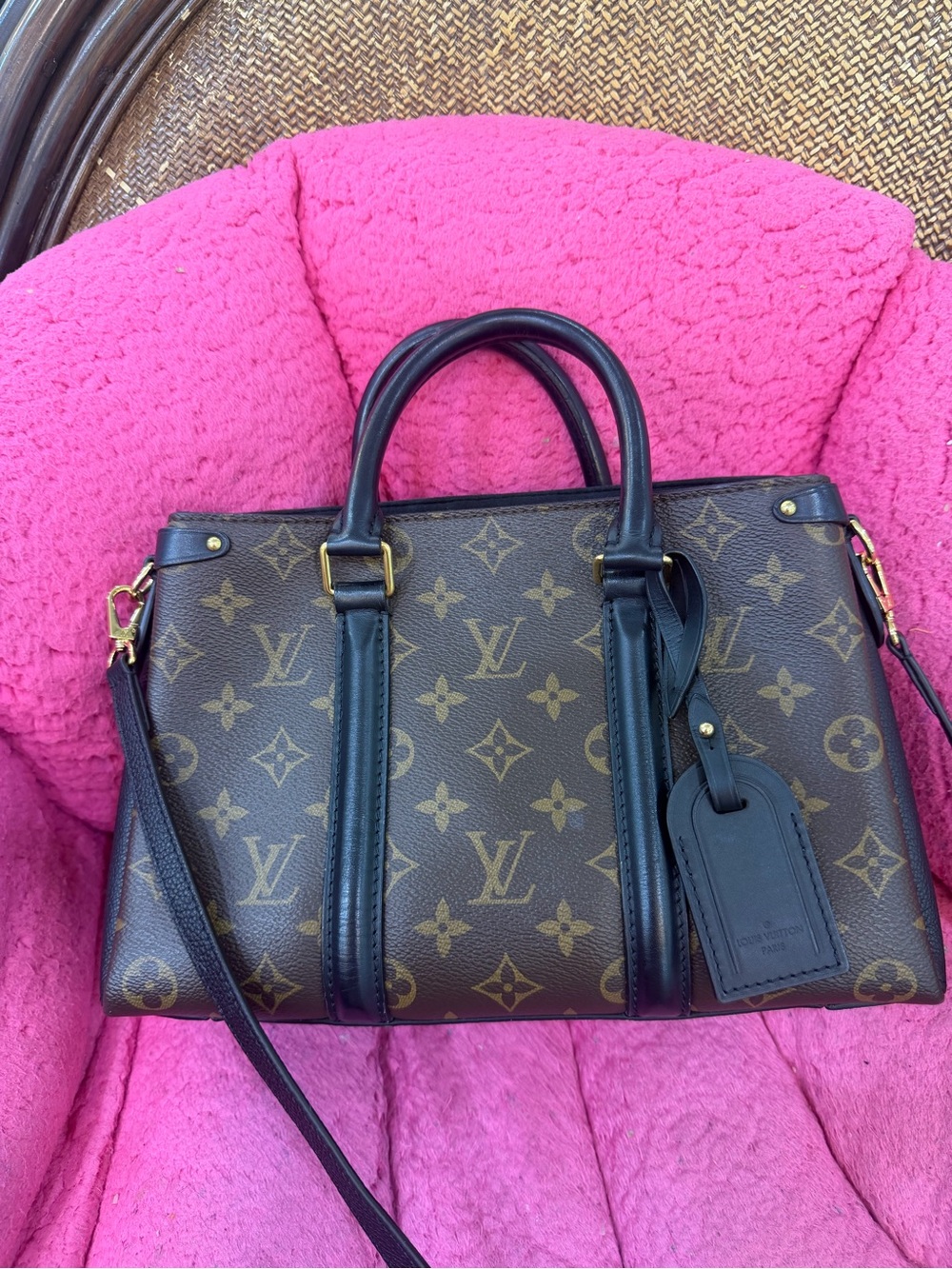 Louis Vuitton Monogram Satchel with Black Trim and Gold Hardware